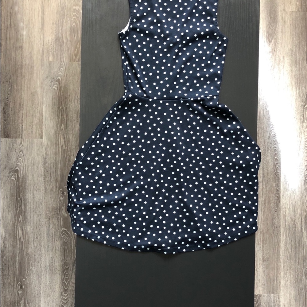 Blue and White Scoop Neck, V Back Mini Dress